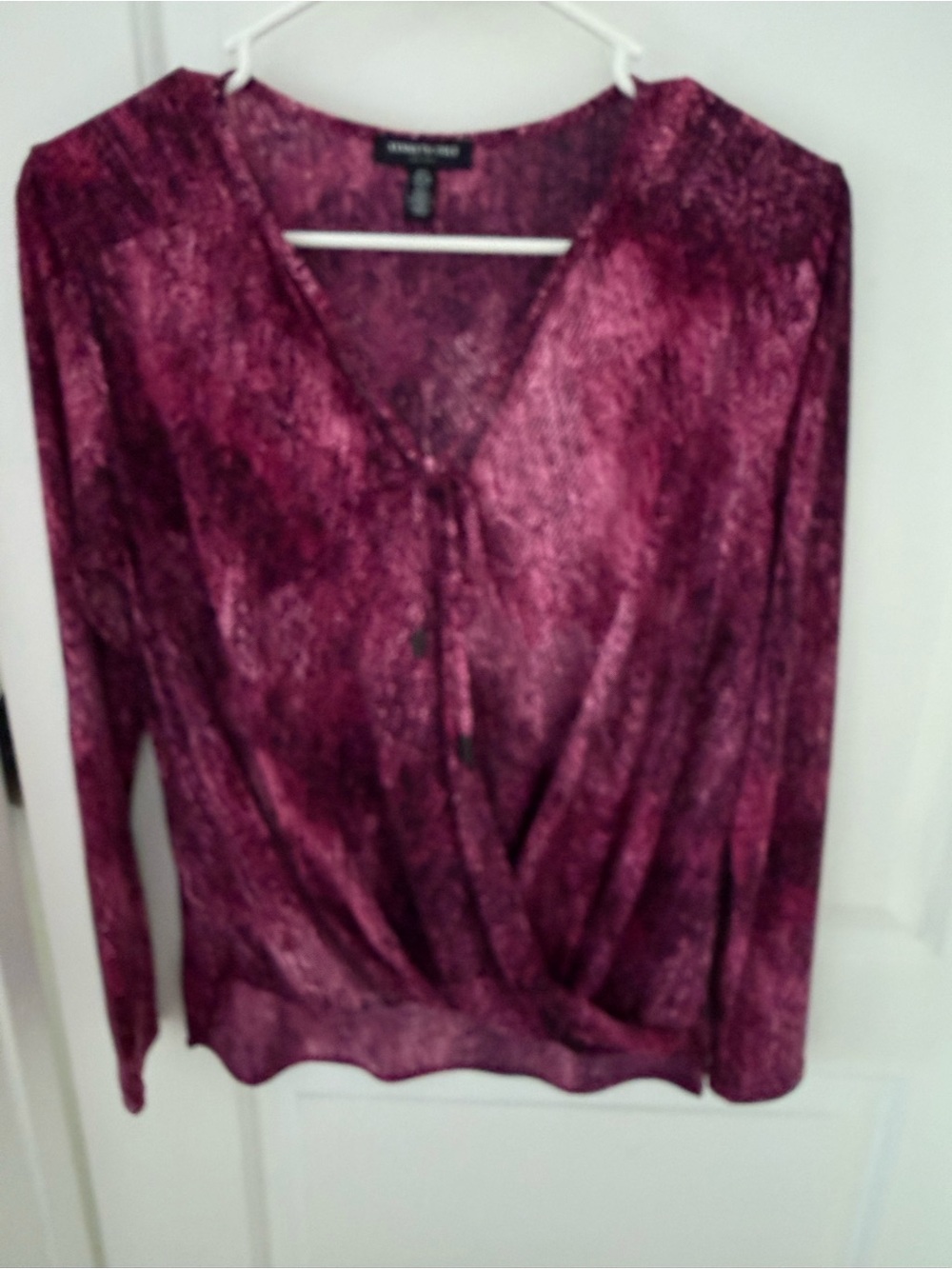 Kenneth Cole Plum Long-Sleeve Faux-Wrap Blouse